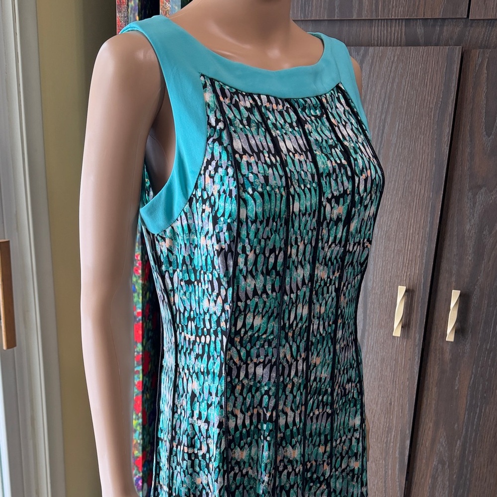 Teal and Black Sleeveless No Wrinkle Dress, Great for Travel, Medium